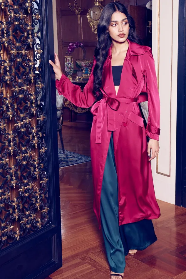 MISA Los Angeles KIKI TRENCH Fuchsia Satin Women Dresses