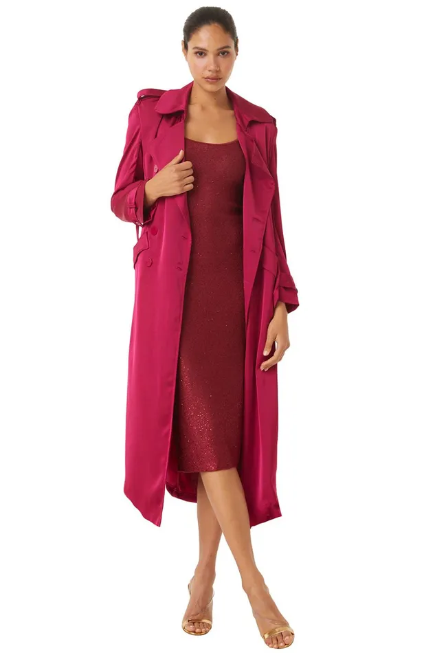 MISA Los Angeles KIKI TRENCH Fuchsia Satin Women Dresses