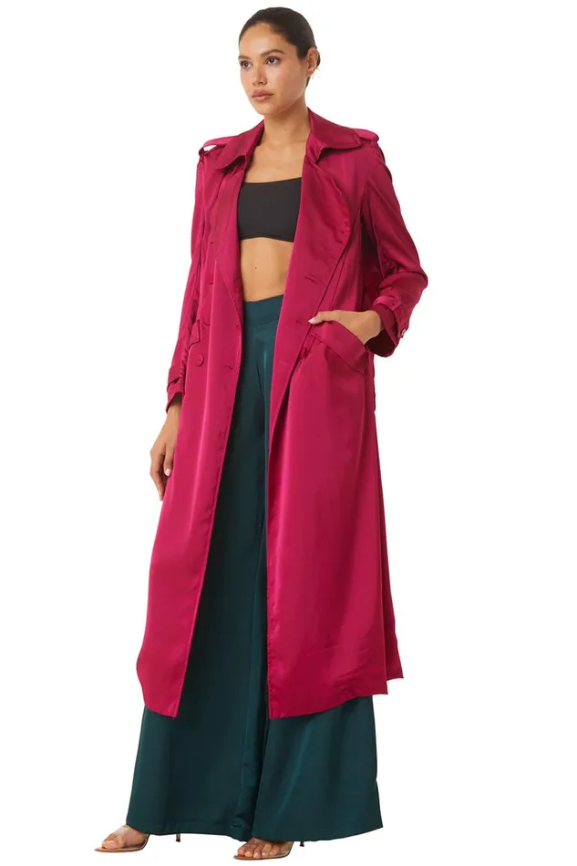 MISA Los Angeles KIKI TRENCH Fuchsia Satin Women Dresses