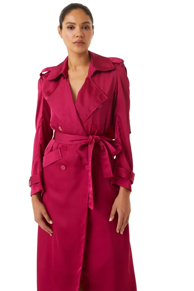 MISA Los Angeles KIKI TRENCH Fuchsia Satin Women Dresses