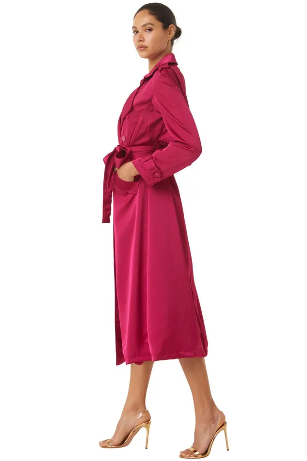 MISA Los Angeles KIKI TRENCH Fuchsia Satin Women Dresses