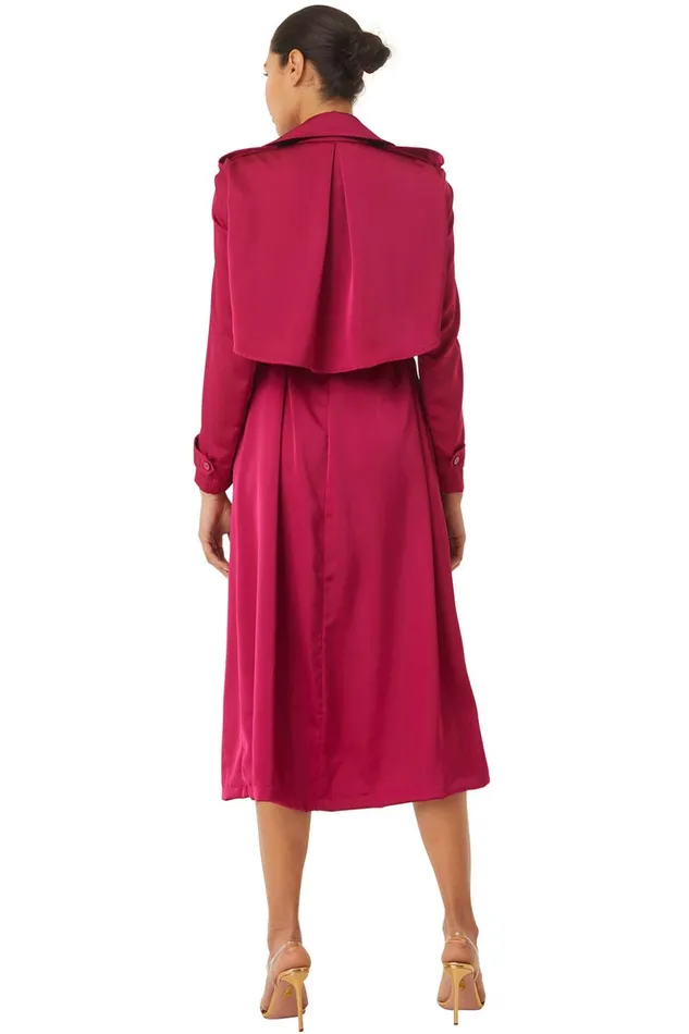 MISA Los Angeles KIKI TRENCH Fuchsia Satin Women Dresses