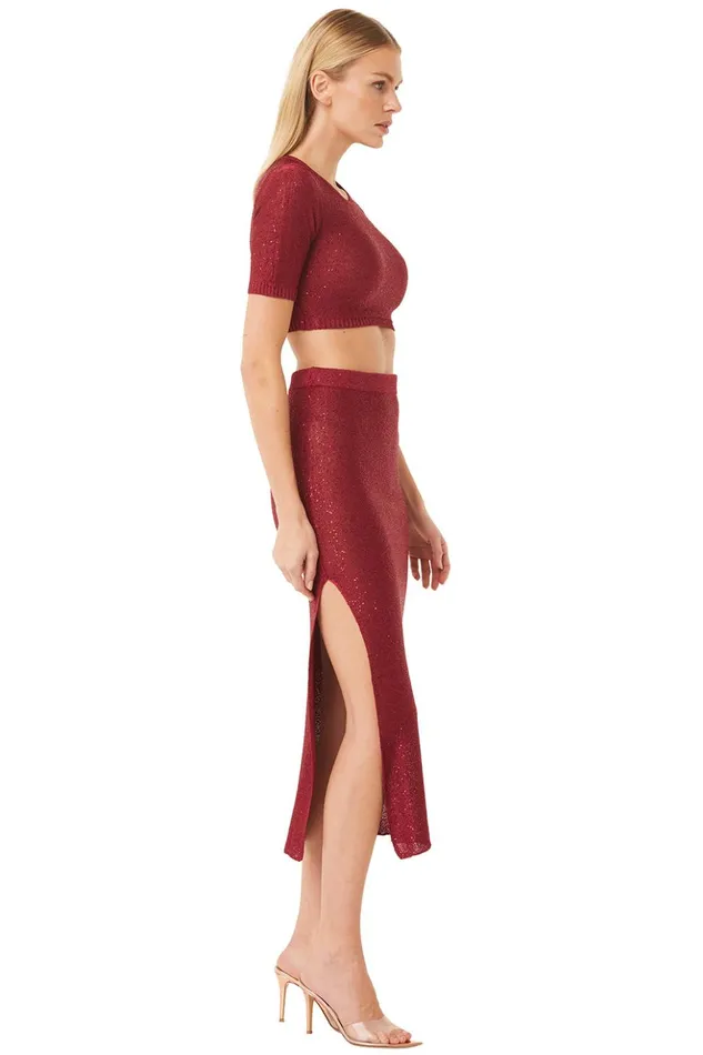 MISA Los Angeles VERA SKIRT Lipstick Red Women Skirts and Shorts