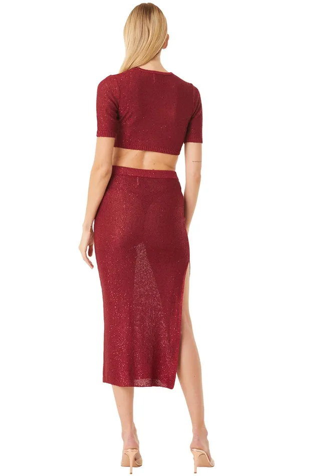 MISA Los Angeles VERA SKIRT Lipstick Red Women Skirts and Shorts