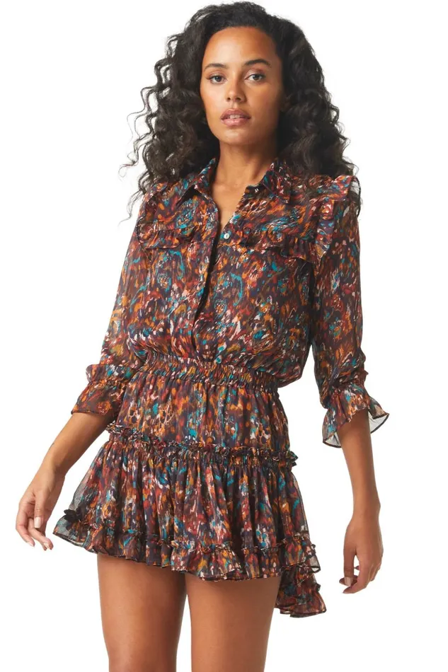 MISA Los Angeles VITTORIA DRESS Peacock Abstract Women Dresses