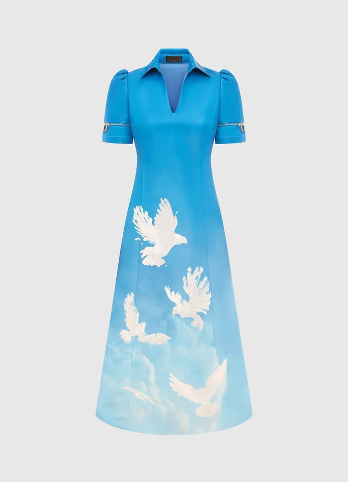 Nadine Shirt Midi Dress 8211 Aerial Print Dresses and Jumpsuits LEO LIN Women