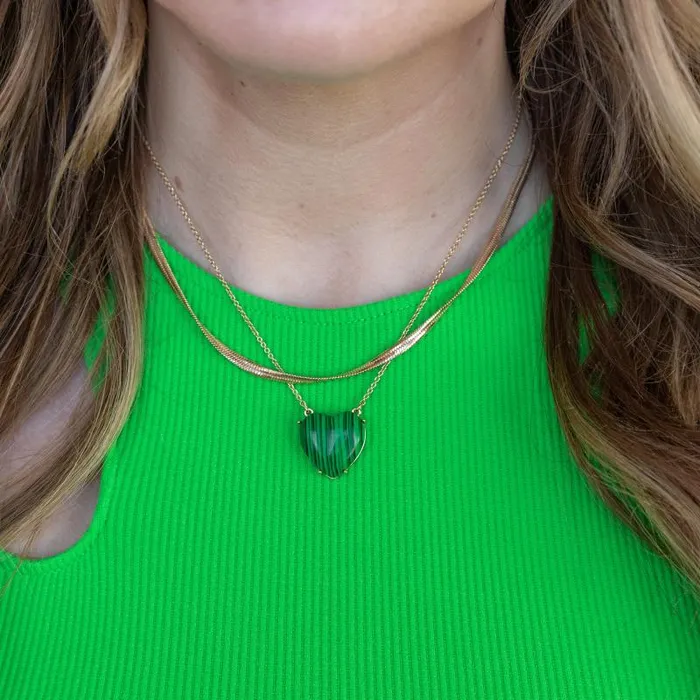 Necklaces Women Alex And Ani Gemstone Heart Necklace Reconstituted Malachite Gold