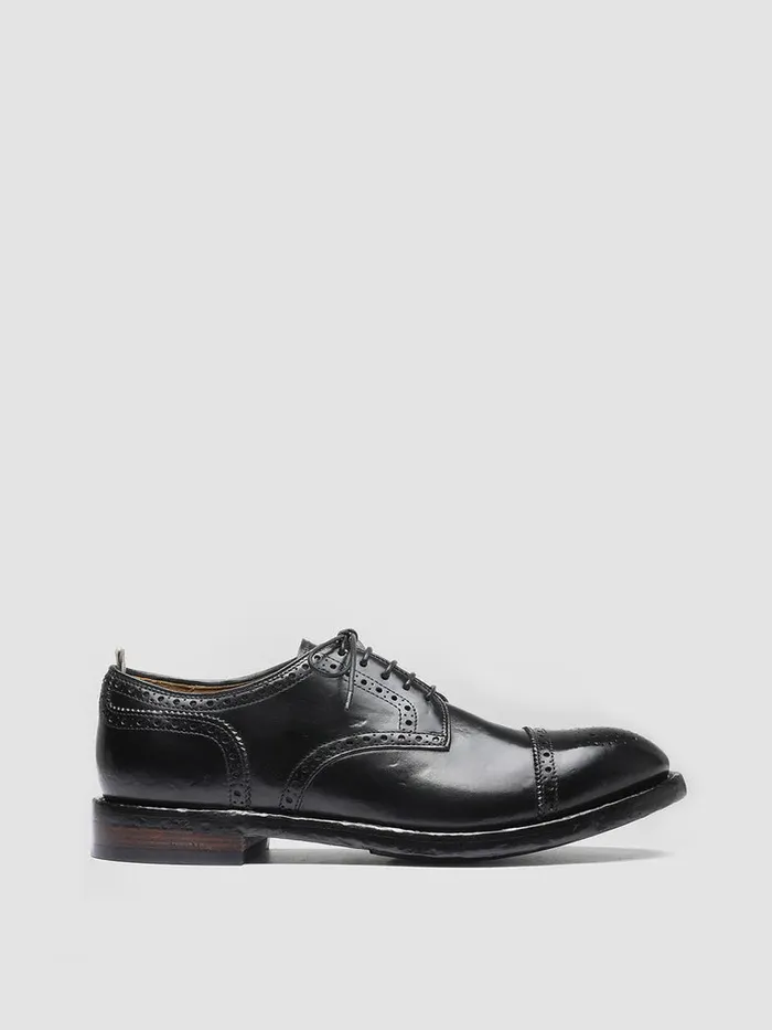 Officine Creative Derbies and Oxfords TEMPLE 003 Nero Black Leather Half Brogue Derby Shoes 8211 Men