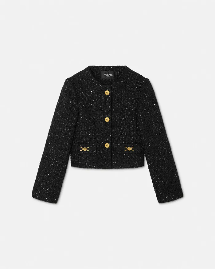 Outerwear Kids Versace Tweed Cardigan Jacket Black