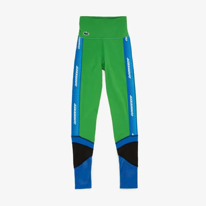 Pants and Leggings Women Lacoste Womens SPORT Logo Stripe UltraDry Leggings Green Blue Black 8hj