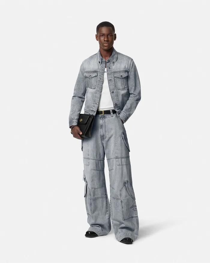 Pants and Shorts Men Versace Cargo Jeans Gray