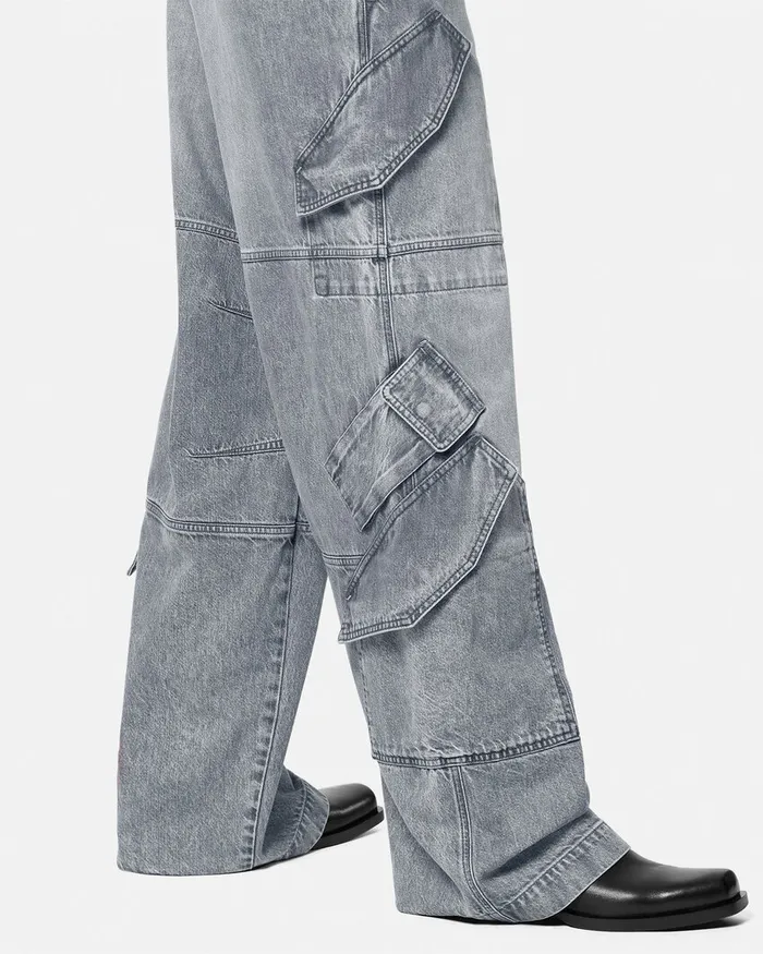 Pants and Shorts Men Versace Cargo Jeans Gray
