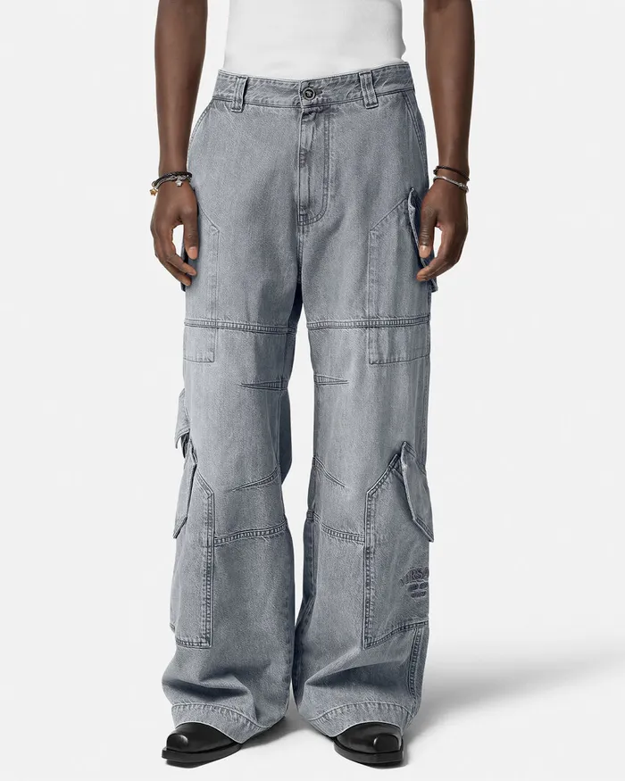 Pants and Shorts Men Versace Cargo Jeans Gray