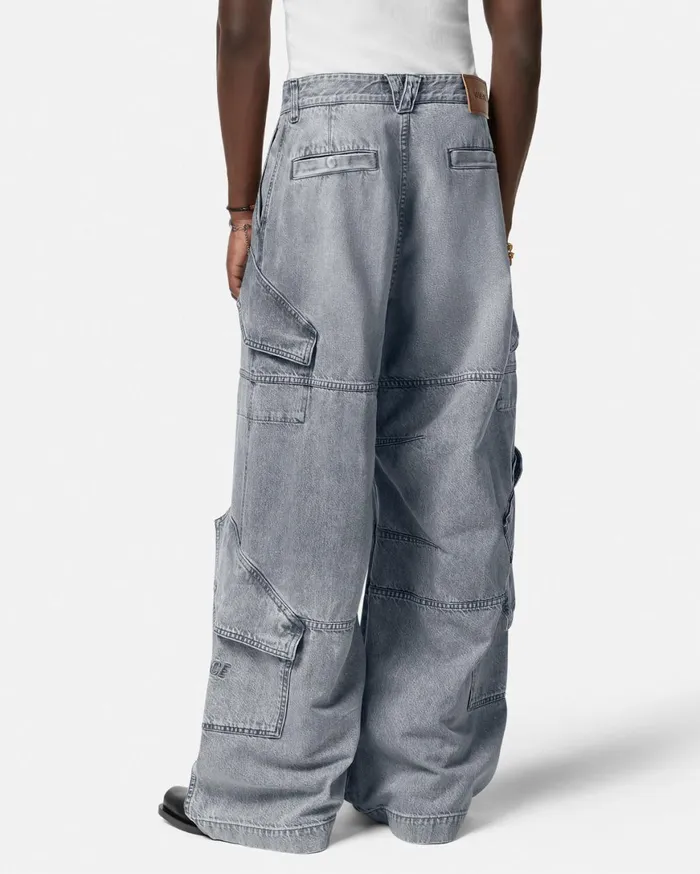Pants and Shorts Men Versace Cargo Jeans Gray
