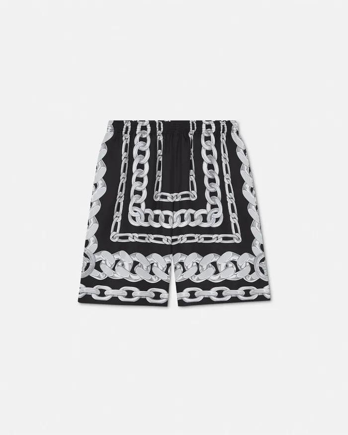 Pants and Shorts Men Versace Medusa Chains Silk Shorts Print