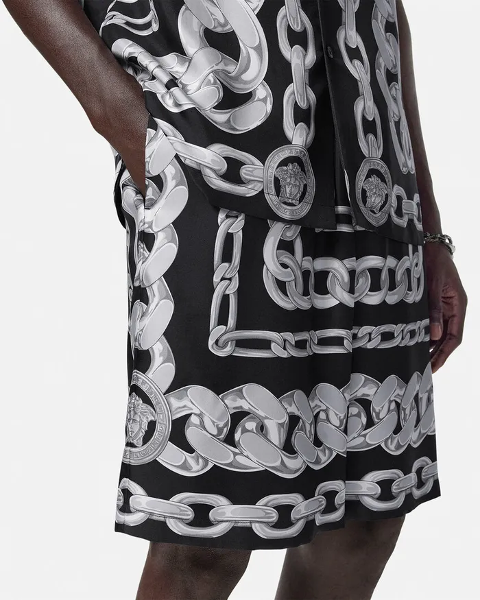 Pants and Shorts Men Versace Medusa Chains Silk Shorts Print