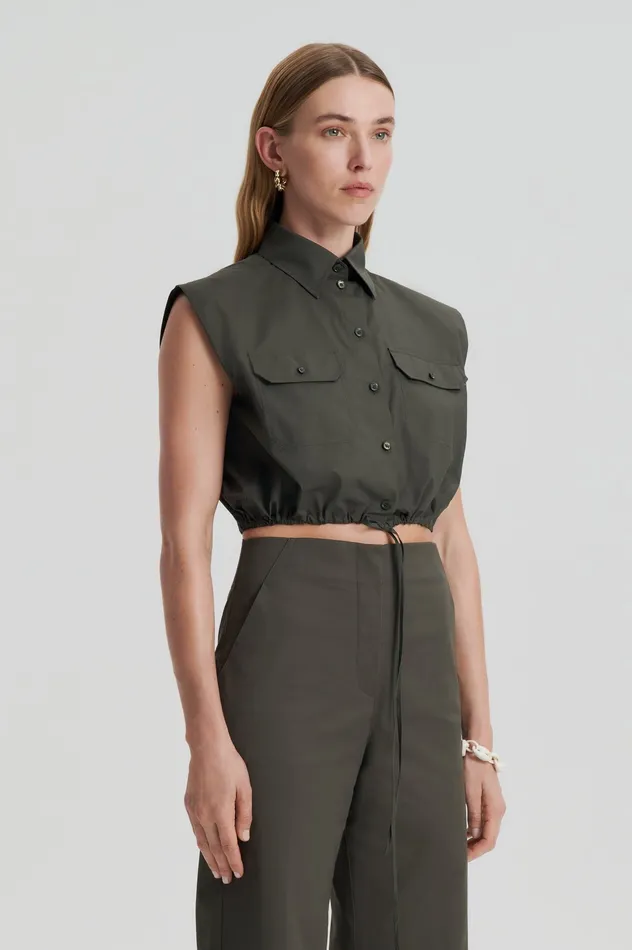 PARACHUTE CROP SHIRT JUNGLE Women Shirts Scanlan Theodore PARACHUTE CROP SHIRT JUNGLE Women Shirts Scanlan Theodore