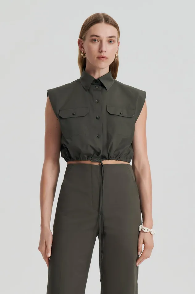 PARACHUTE CROP SHIRT JUNGLE Women Shirts Scanlan Theodore PARACHUTE CROP SHIRT JUNGLE Women Shirts Scanlan Theodore