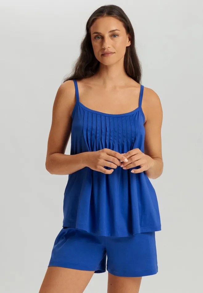 Pleated Cotton Pajama Set Dazzling Blue Women HANRO Pajama Sets
