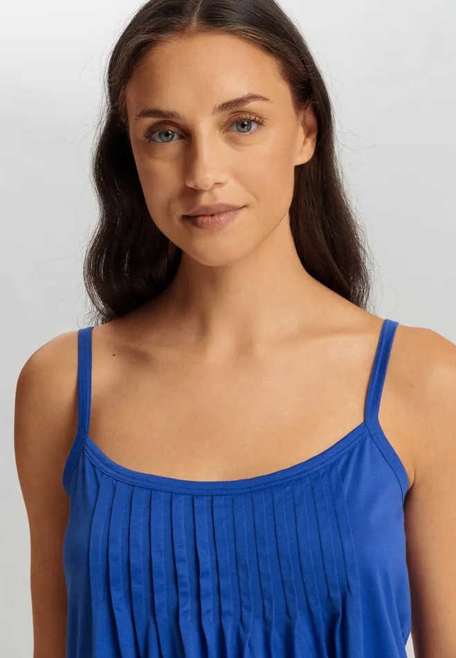 Pleated Cotton Pajama Set Dazzling Blue Women HANRO Pajama Sets