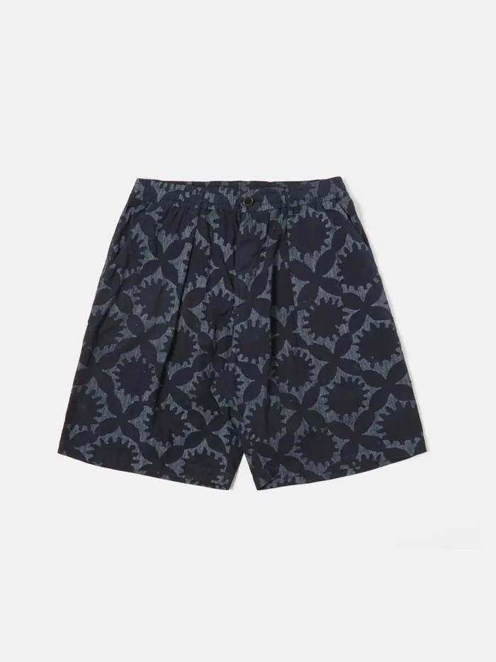 Pleated Track Short In Navy Over Dyed Sun Print Men Universal Works Shorts