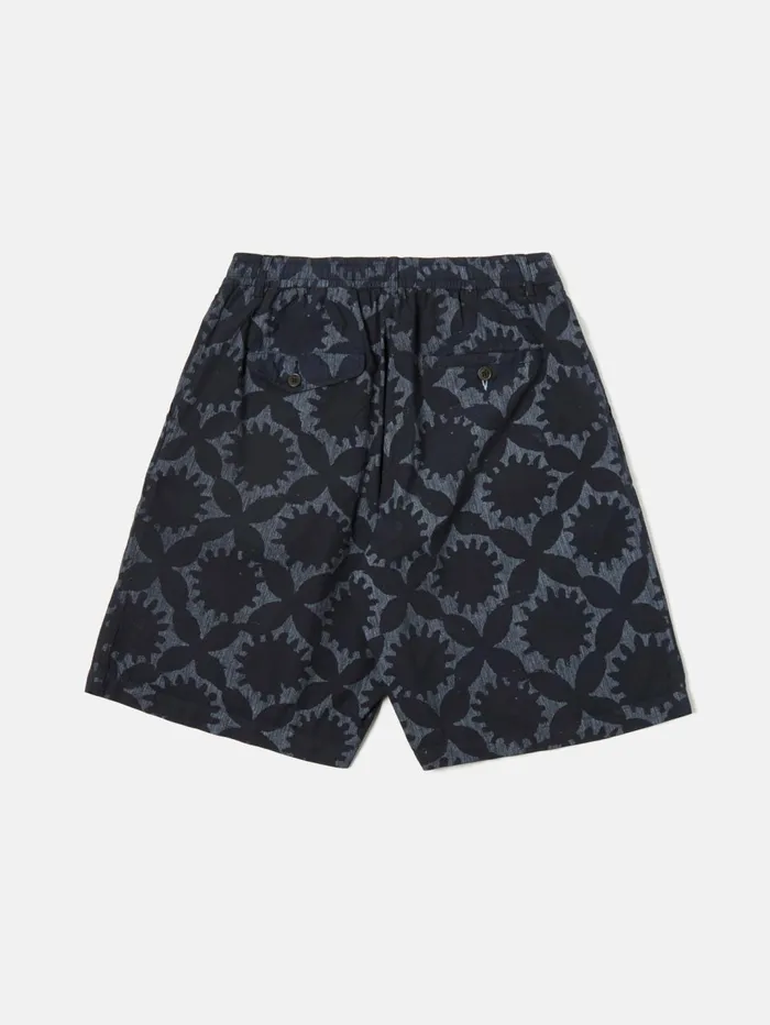 Pleated Track Short In Navy Over Dyed Sun Print Men Universal Works Shorts