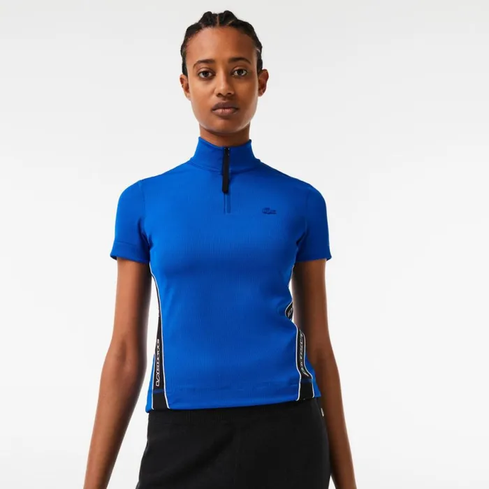Polos Women Lacoste Women039s Contrast Bands Zip Neck Polo Blue K1q