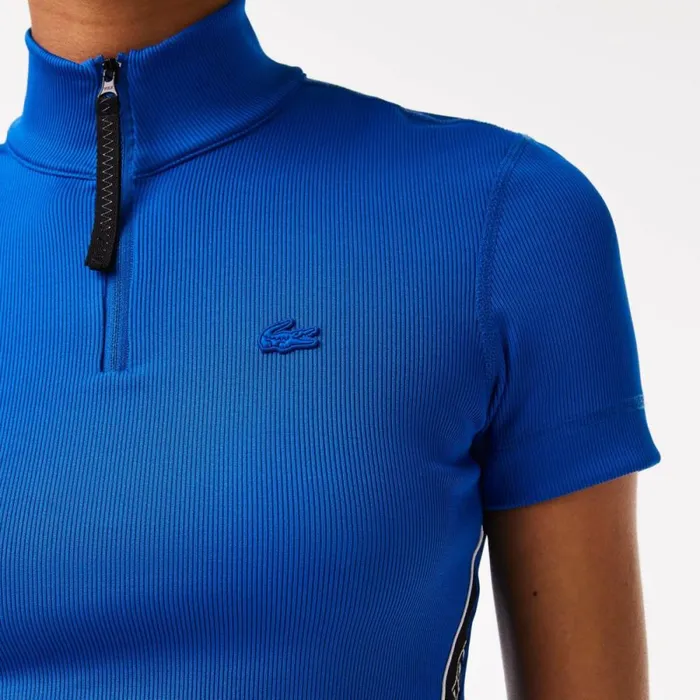 Polos Women Lacoste Women039s Contrast Bands Zip Neck Polo Blue K1q