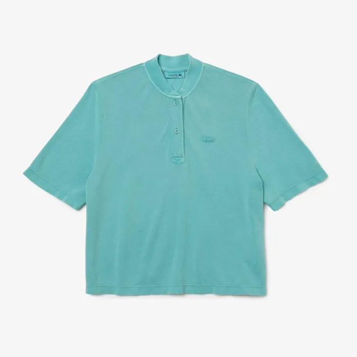 Polos Women Lacoste Womens Tunisian Neck Organic Cotton Piqu TShirt Blue K98