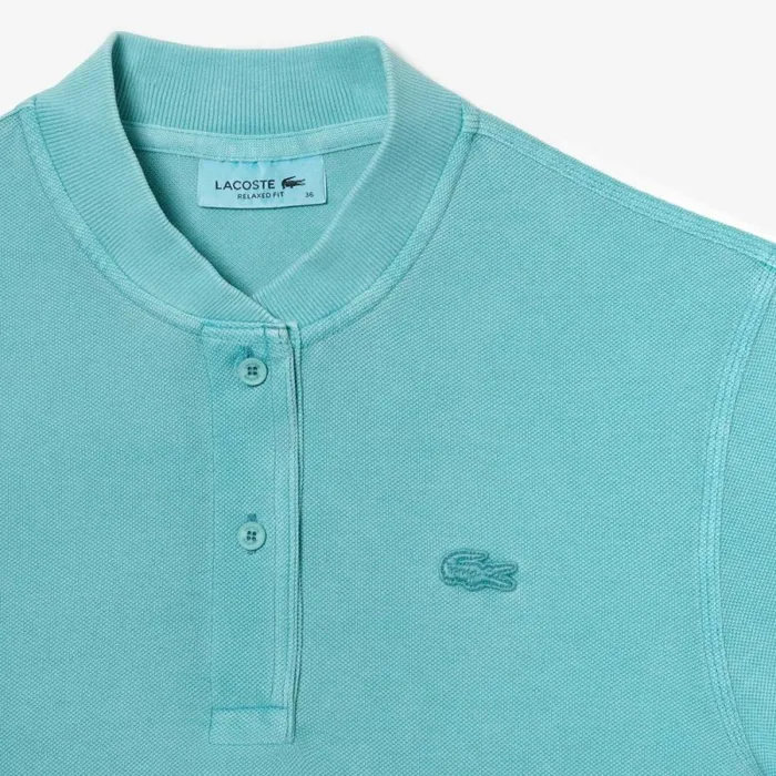 Polos Women Lacoste Womens Tunisian Neck Organic Cotton Piqu TShirt Blue K98