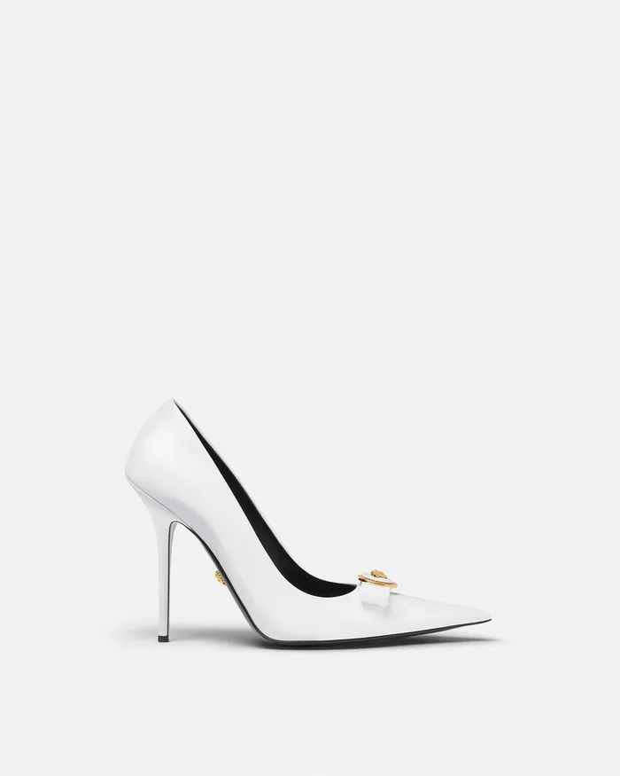 Pumps and Slingbacks Women Versace Gianni Ribbon Patent Pumps 110 Mm White