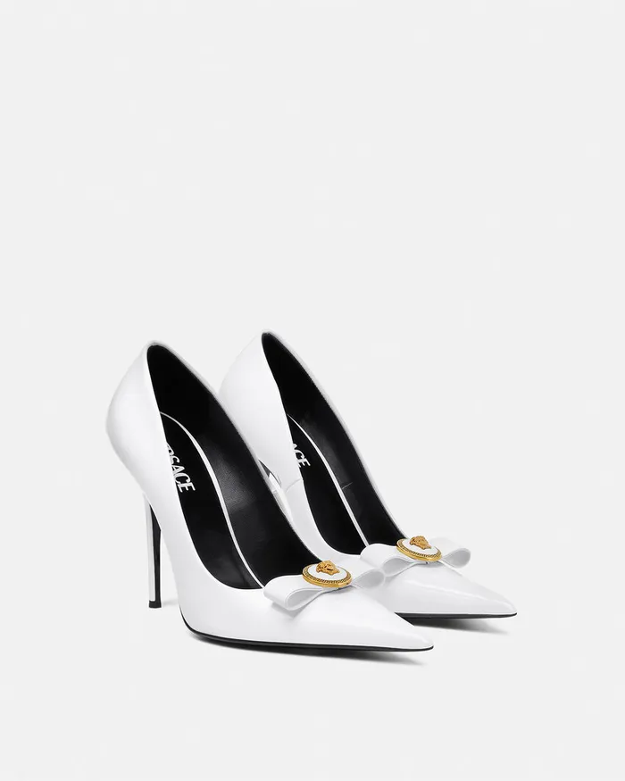 Pumps and Slingbacks Women Versace Gianni Ribbon Patent Pumps 110 Mm White