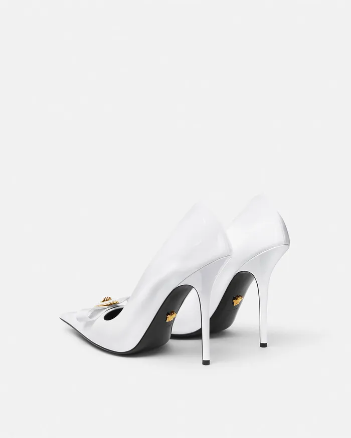 Pumps and Slingbacks Women Versace Gianni Ribbon Patent Pumps 110 Mm White