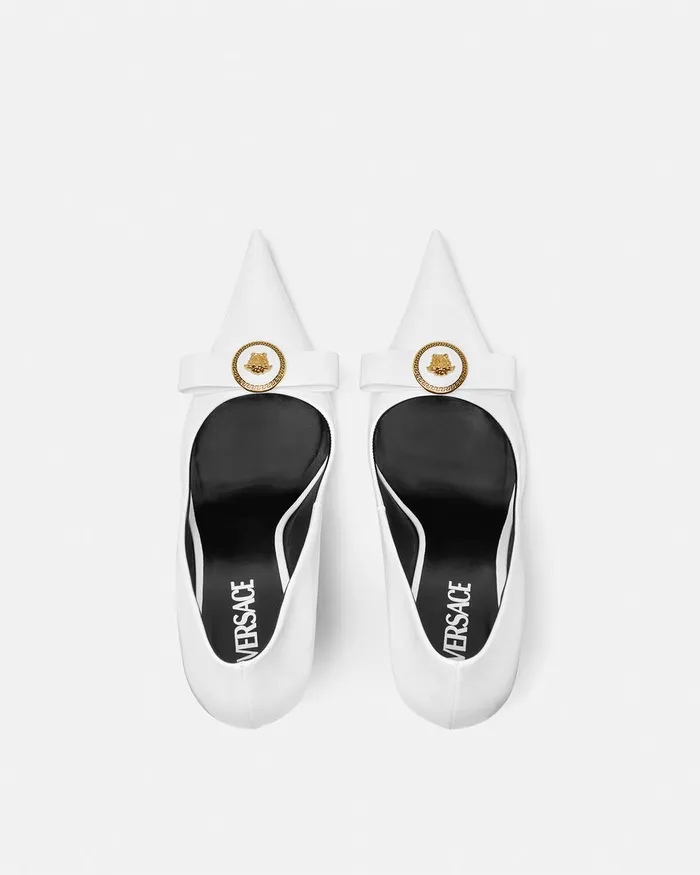 Pumps and Slingbacks Women Versace Gianni Ribbon Patent Pumps 110 Mm White