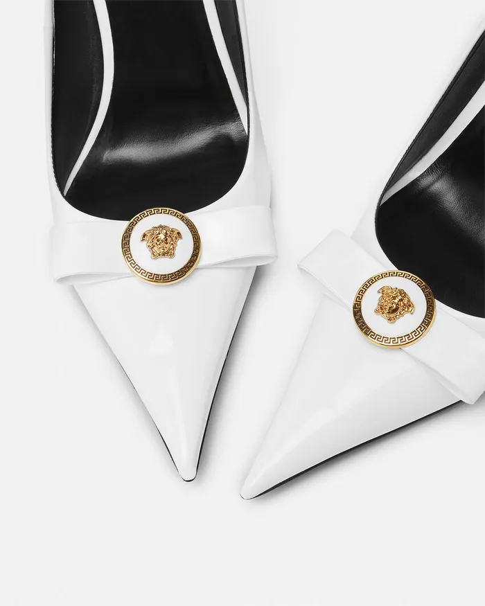 Pumps and Slingbacks Women Versace Gianni Ribbon Patent Pumps 110 Mm White