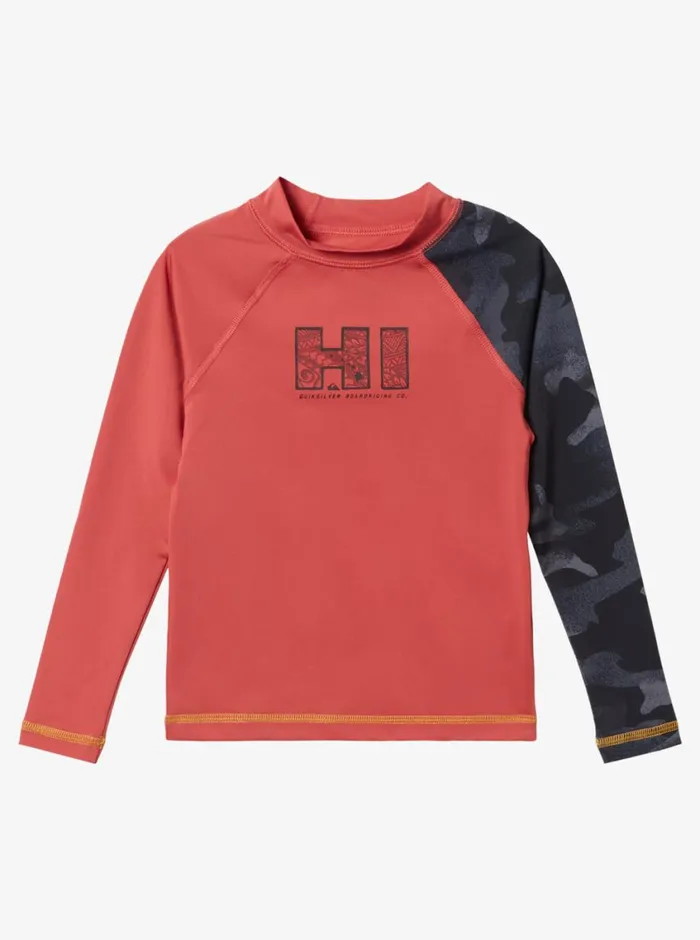 Quiksilver 816 Hi Island Rush Long Sleeve UPF 50 Rashguard Mineral Red Boys Rashguards
