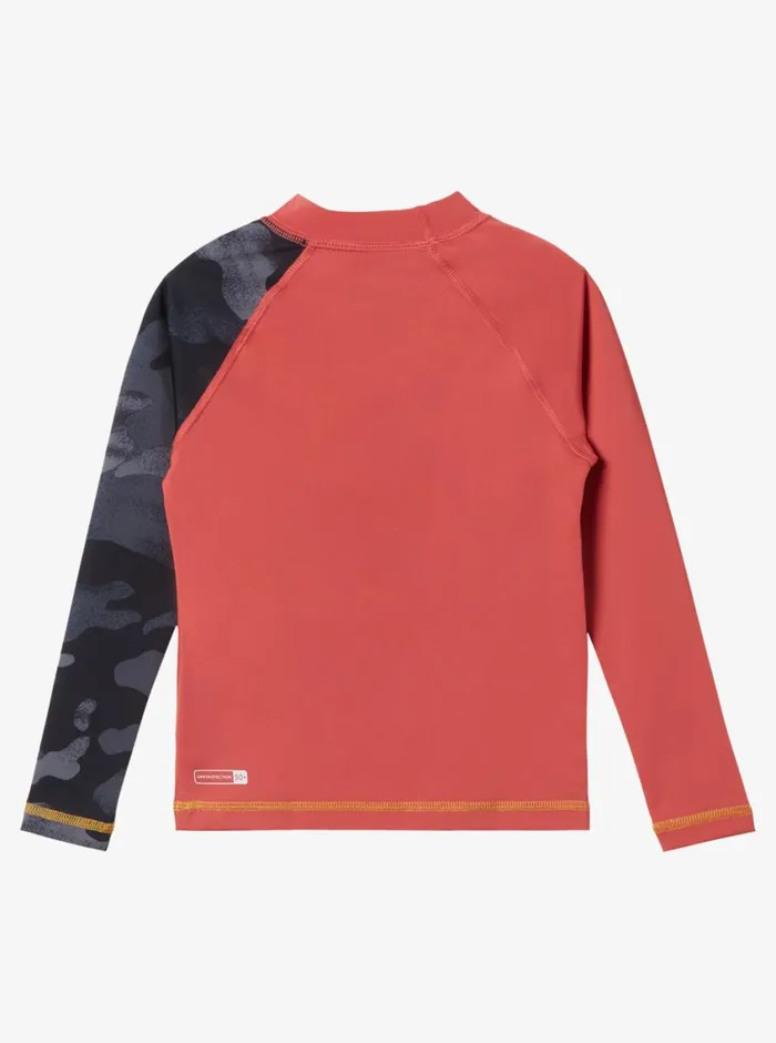Quiksilver 816 Hi Island Rush Long Sleeve UPF 50 Rashguard Mineral Red Boys Rashguards