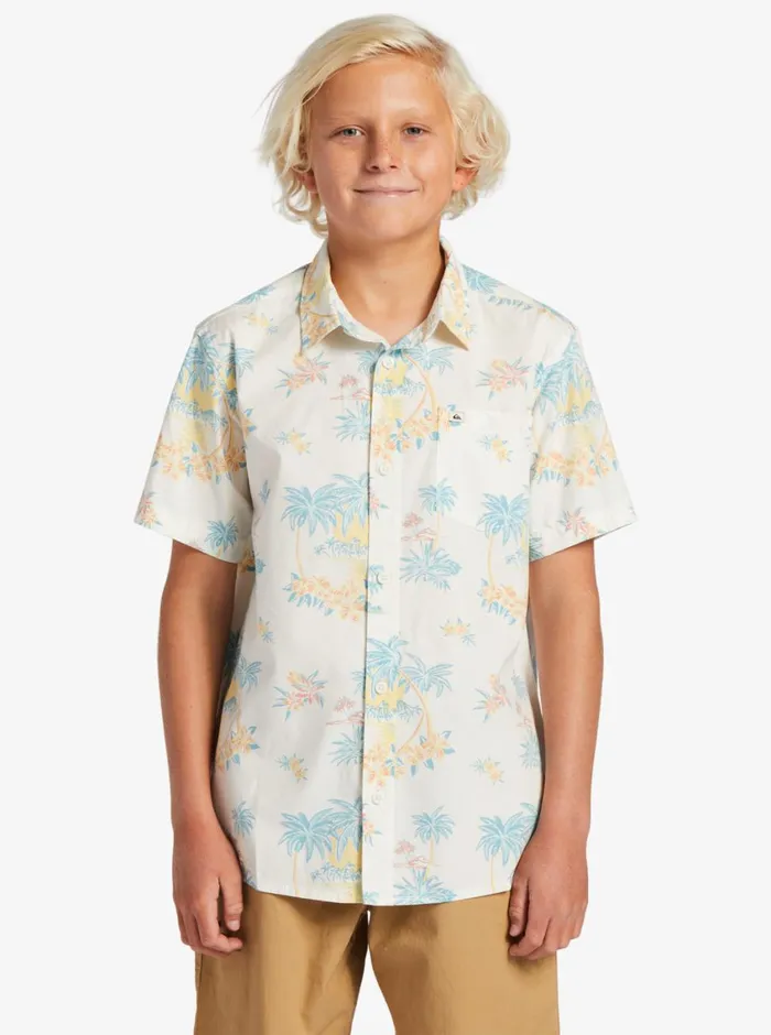 Quiksilver 816 Palm Spritz Short Sleeve Woven Shirt Snow White Palm Spritz Boys Shirts