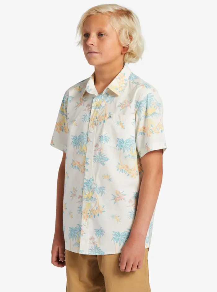 Quiksilver 816 Palm Spritz Short Sleeve Woven Shirt Snow White Palm Spritz Boys Shirts