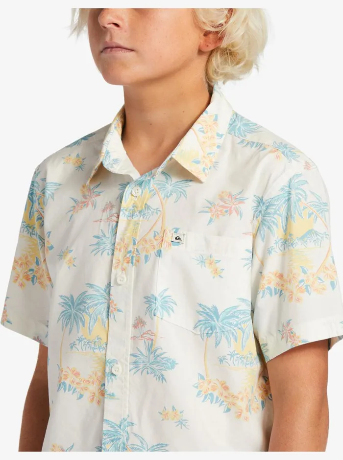 Quiksilver 816 Palm Spritz Short Sleeve Woven Shirt Snow White Palm Spritz Boys Shirts