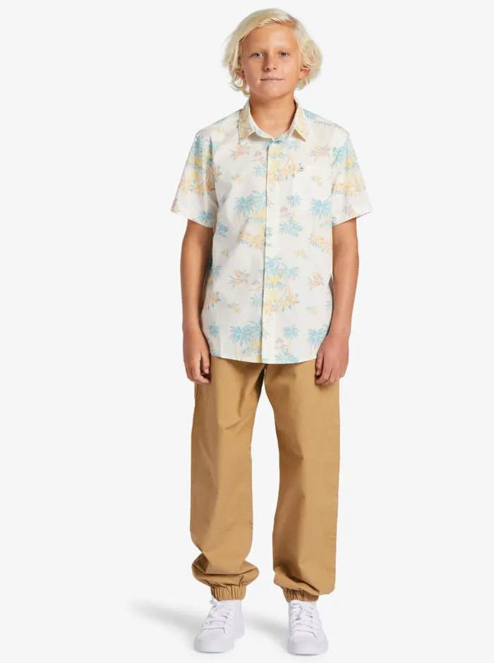 Quiksilver 816 Palm Spritz Short Sleeve Woven Shirt Snow White Palm Spritz Boys Shirts