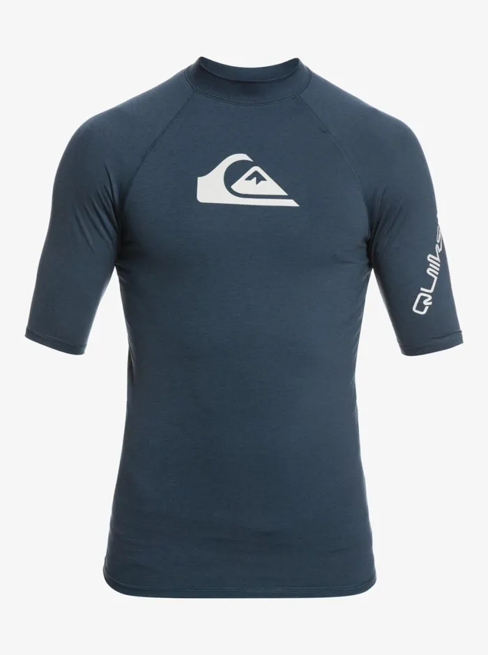 Quiksilver All Time Short Sleeve UPF 50 Rashguard Navy Blazer Heather Mens Rashguards