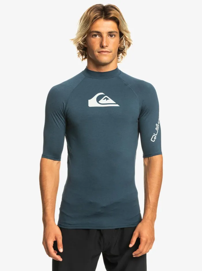 Quiksilver All Time Short Sleeve UPF 50 Rashguard Navy Blazer Heather Mens Rashguards Quiksilver All Time Short Sleeve UPF 50 Rashguard Navy Blazer Heather Mens Rashguards