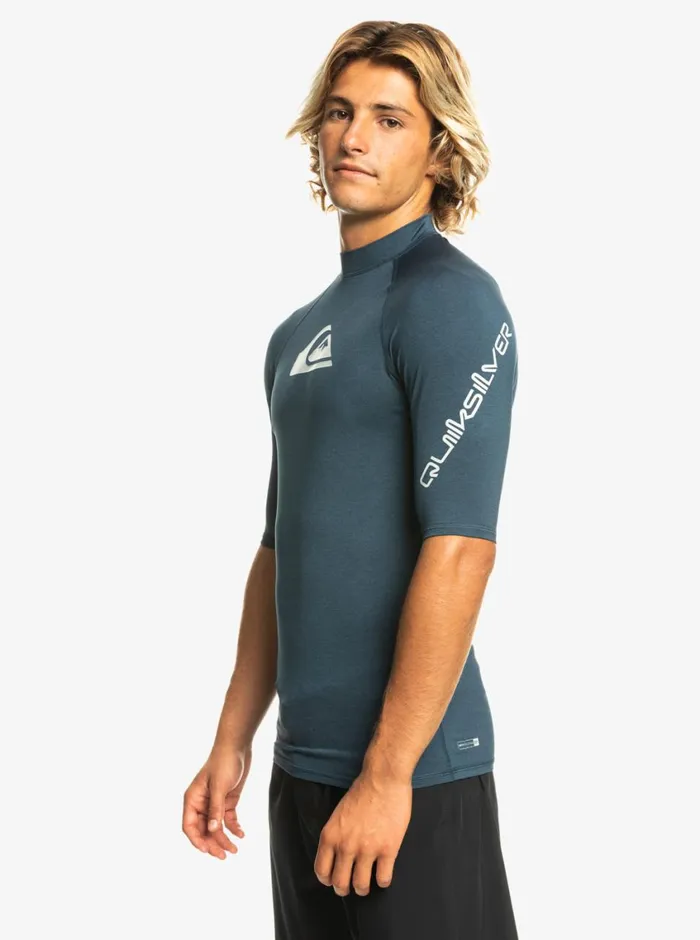 Quiksilver All Time Short Sleeve UPF 50 Rashguard Navy Blazer Heather Mens Rashguards Quiksilver All Time Short Sleeve UPF 50 Rashguard Navy Blazer Heather Mens Rashguards