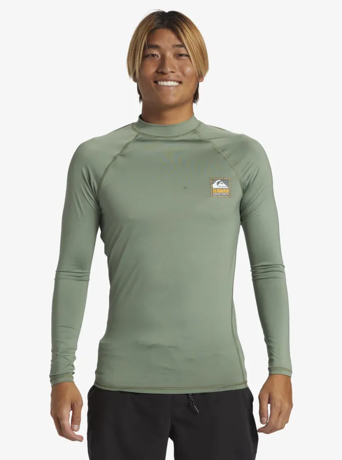 Quiksilver Hawaii Badge UPF50 Long Sleeve Surf Tee Sea Spray Mens Rashguards Quiksilver Hawaii Badge UPF50 Long Sleeve Surf Tee Sea Spray Mens Rashguards