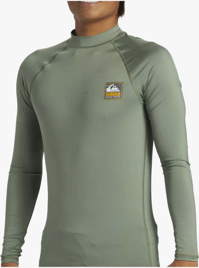Quiksilver Hawaii Badge UPF50 Long Sleeve Surf Tee Sea Spray Mens Rashguards Quiksilver Hawaii Badge UPF50 Long Sleeve Surf Tee Sea Spray Mens Rashguards