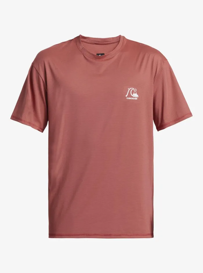 Quiksilver Heritage Heather Short Sleeve UPF 50 Surf TShirt Mineral Red Mens Rashguards Quiksilver Heritage Heather Short Sleeve UPF 50 Surf TShirt Mineral Red Mens Rashguards