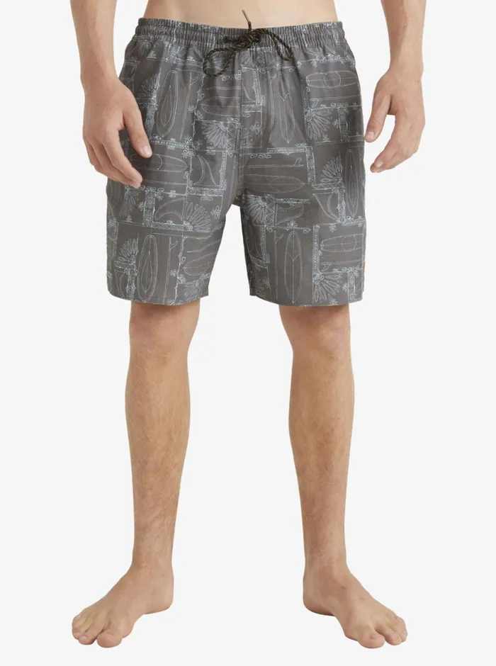 Quiksilver Longboard Volley 17034 Elastic Waist Shorts Black Longboard MensWaterman Elastic Waist