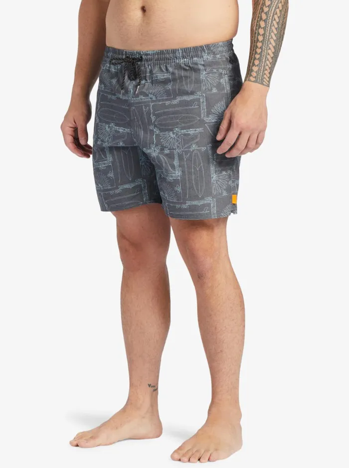 Quiksilver Longboard Volley 17034 Elastic Waist Shorts Black Longboard MensWaterman Elastic Waist
