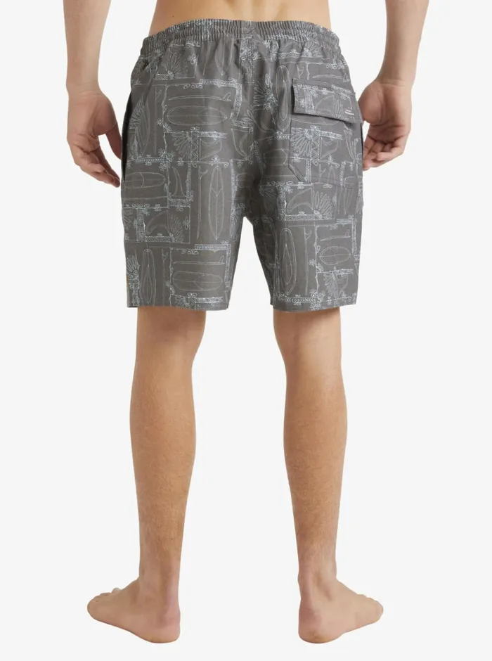 Quiksilver Longboard Volley 17034 Elastic Waist Shorts Black Longboard MensWaterman Elastic Waist